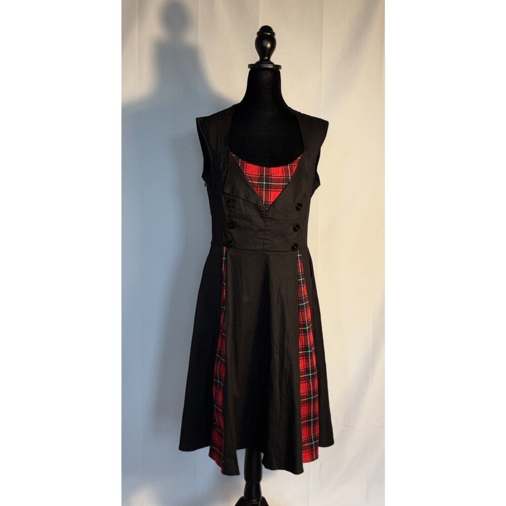 New Kill Real Fit Flare Swing Dress Women’s L Black And Red Retro Pinup